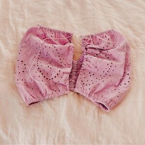 Sky to moon eyelet cinched purple tie front bandeau strapless crop top Medium
